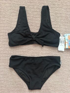 Limeapple Black Textured Two-Piece Swim Set